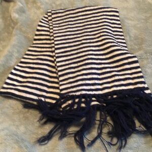 Vintage navy and white scarf with fringe